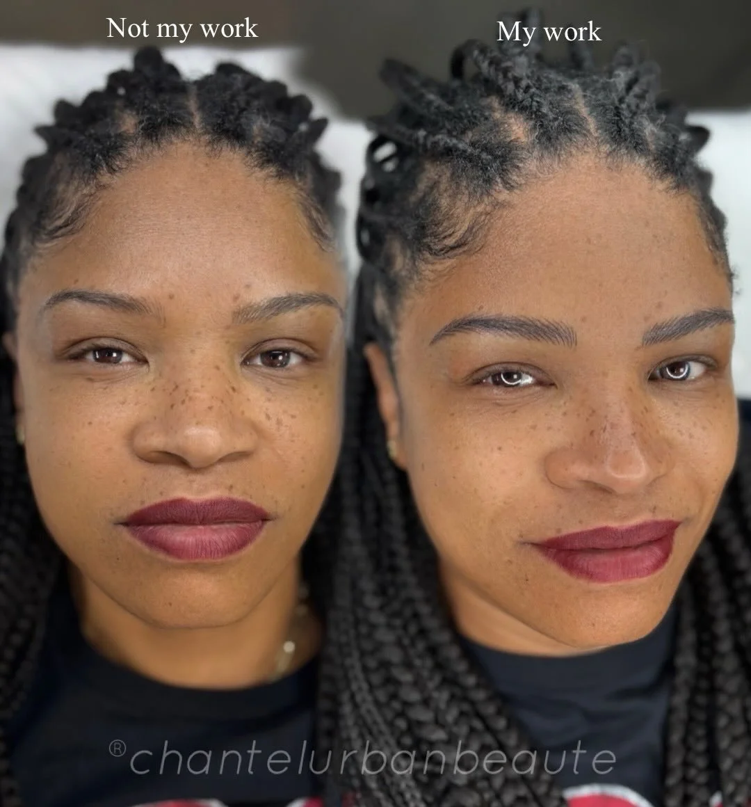 My client came in with previous nanostrokes done by another technician. They had faded enough for me to safely work over them. I corrected the symmetry of her brows, refined the shape, and added fullness.

The result is a beautifully natural look tha