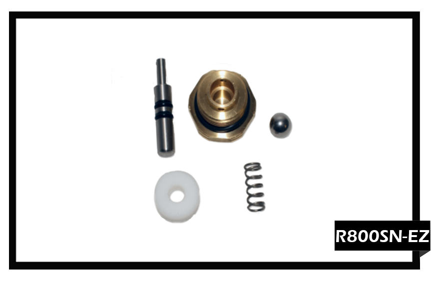 PMF R800SN-EZ Repair Kit for EZ-Squeeze brass valves, featuring a reduced-tension spring, swivel nut, and plunger assembly to reduce hand fatigue.