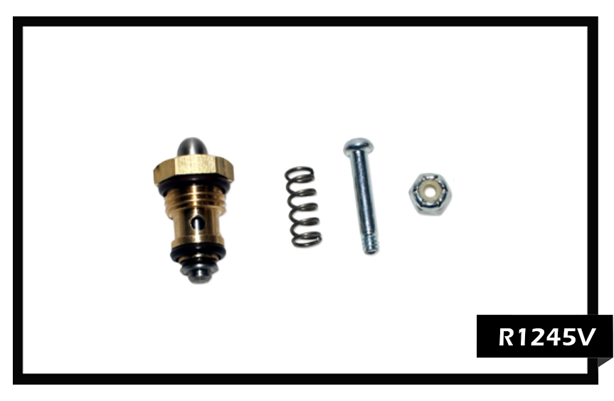 PMF R1250 Repair Kit for V1250 stainless steel wand valves, includes plunger stem, heavy-duty spring, and high-pressure O-ring seals