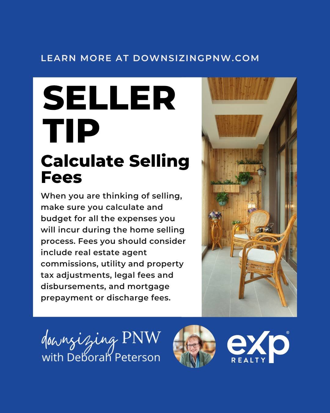 Seller Tip - June

Calculate Selling Fees 
When you are thinking of selling, make sure you calculate and budget for all the expenses you will incur during the home selling process. Fees you should consider include real estate agent commissions, utili