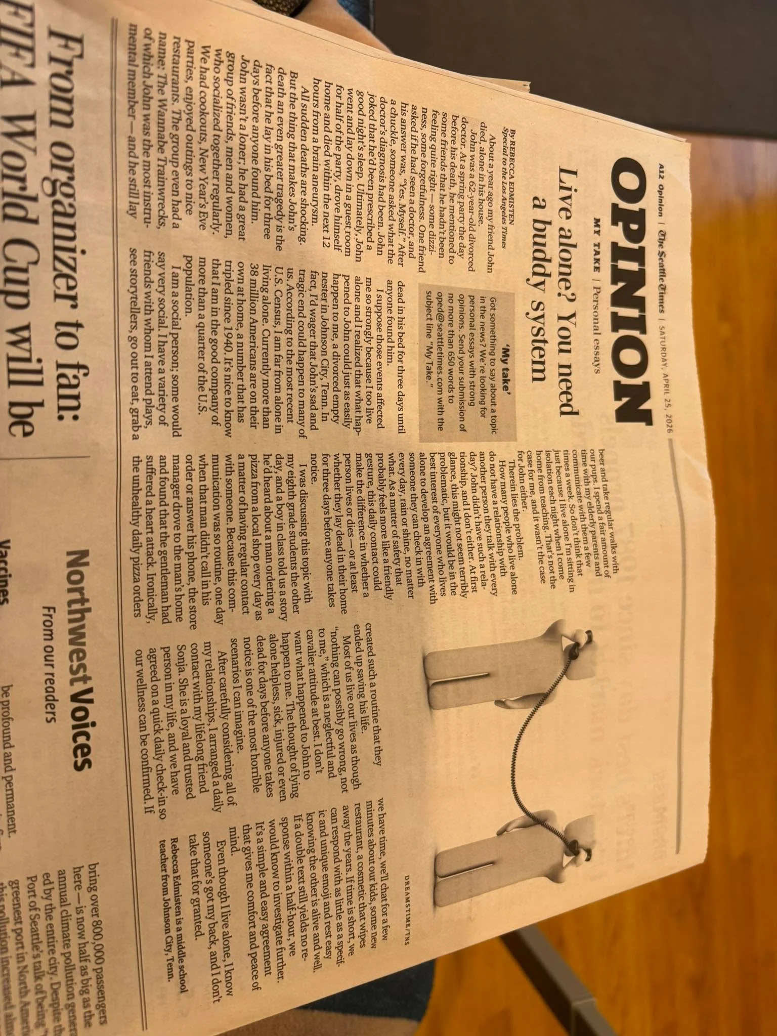 I have a number of friends who live alone? Do you have a buddy system? This is SO important.