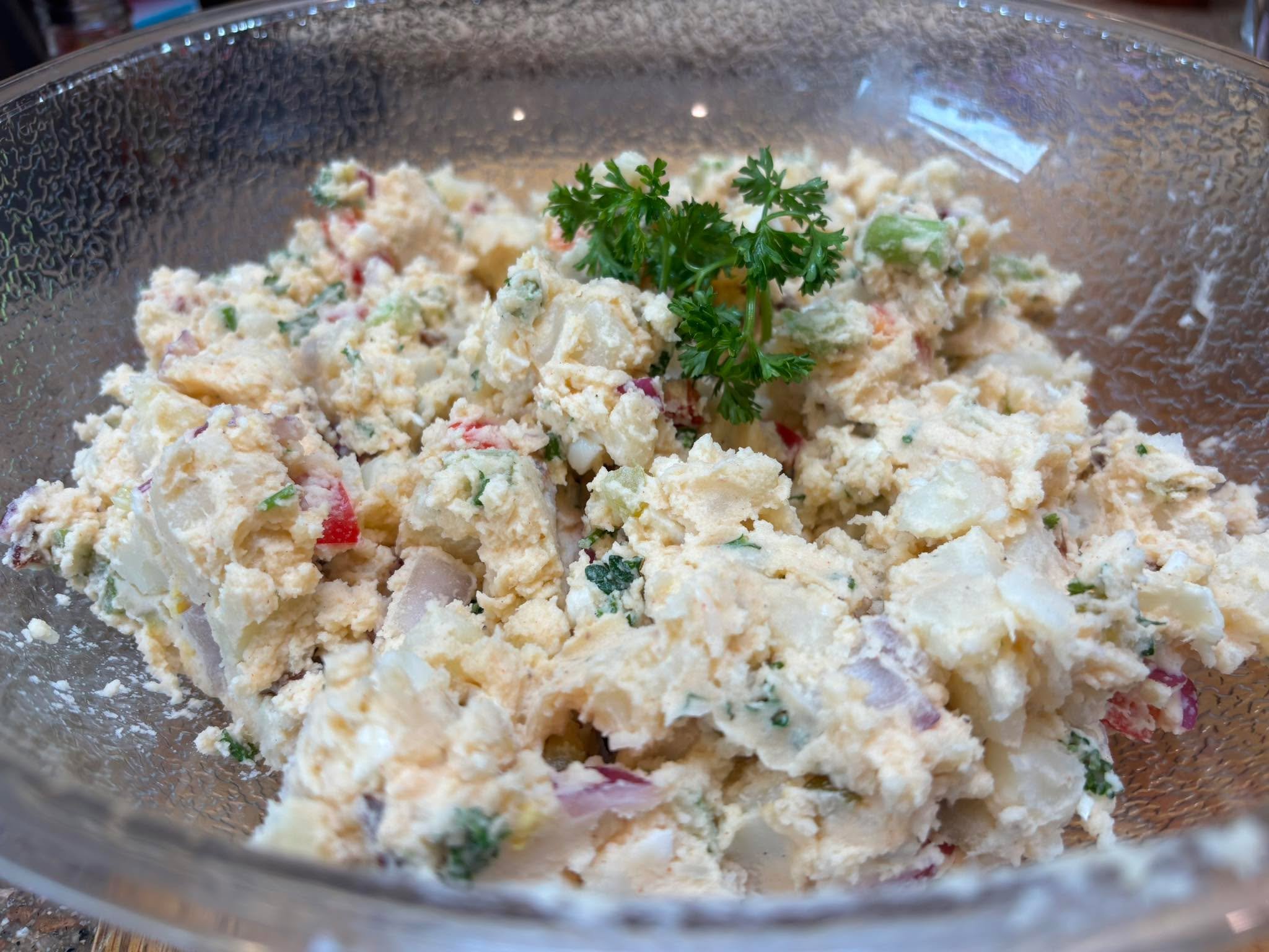 What do you do when you overcook the potatoes for potato salad? Make smashed potato salad!