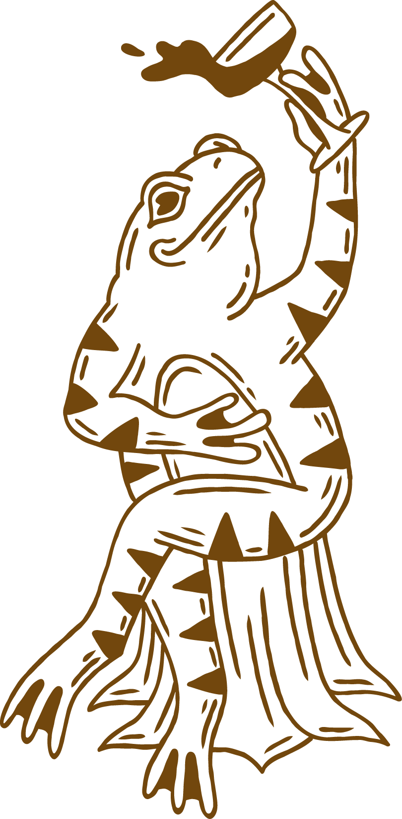 Illustration of a frog sitting on a stool, drinking from a cocktail glass.