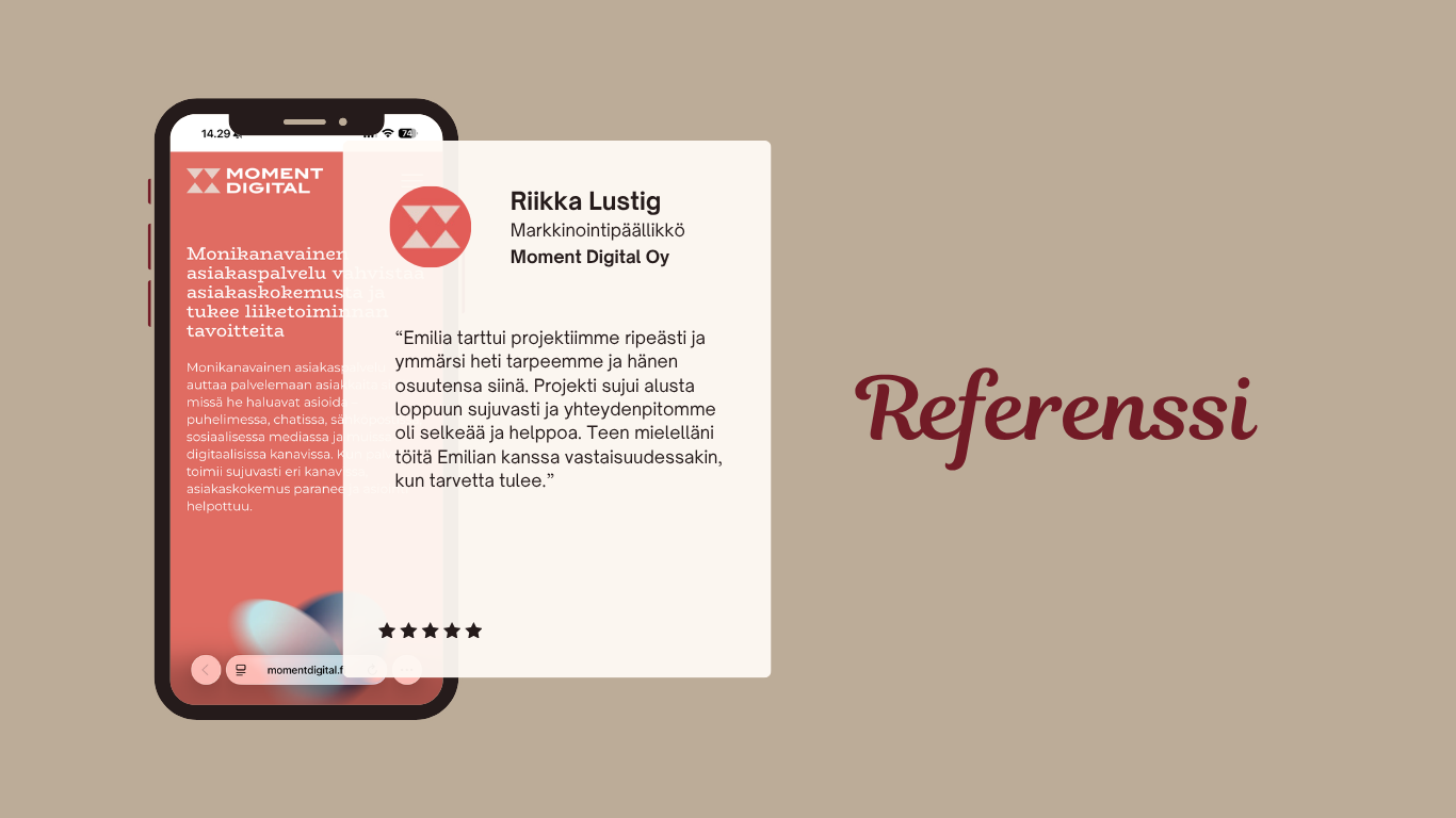 Referenssi: Moment Digitalin verkkosivujen päivitys valmiiksi julkaisuun