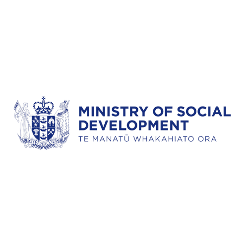 Logo of the Ministry of Social Development featuring a coat of arms and text in English and Maori.