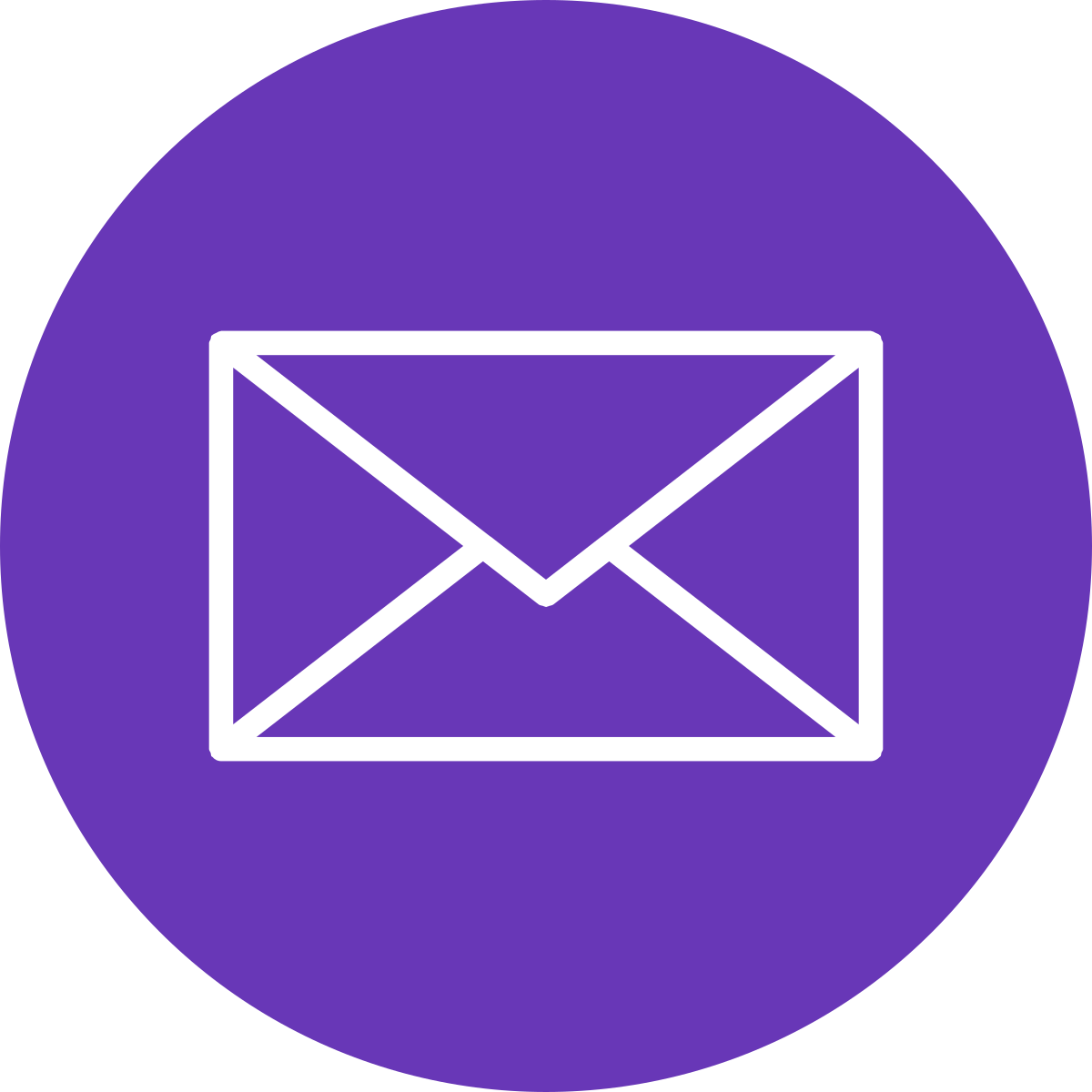Email icon with white outline on purple circular background.