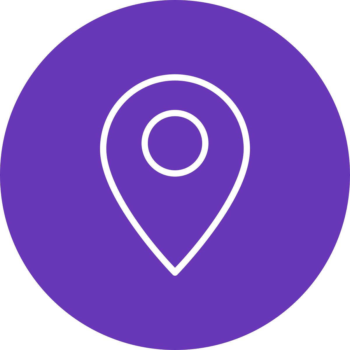 Purple circular icon with a white location pin symbol in the center.