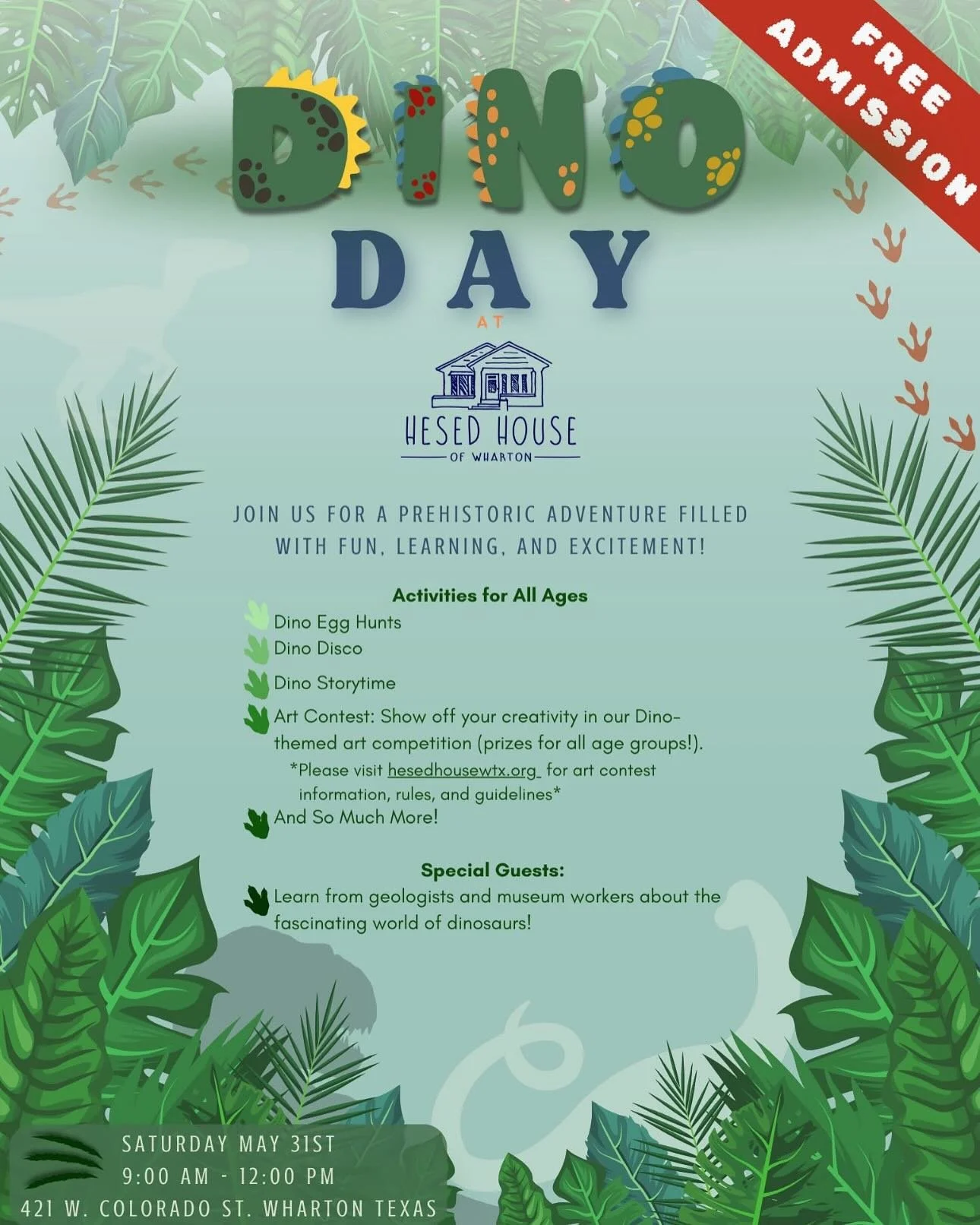 It's time to go dino-crazy! 🦕 🦖 The Smith boys are beyond excited! Don't miss the dino-fun at @hesed_house_wharton this Saturday, May 31st! Savor the sourdough goodness from Flower Cow Farm at the market and let's make some dino-memories! Teddy's c