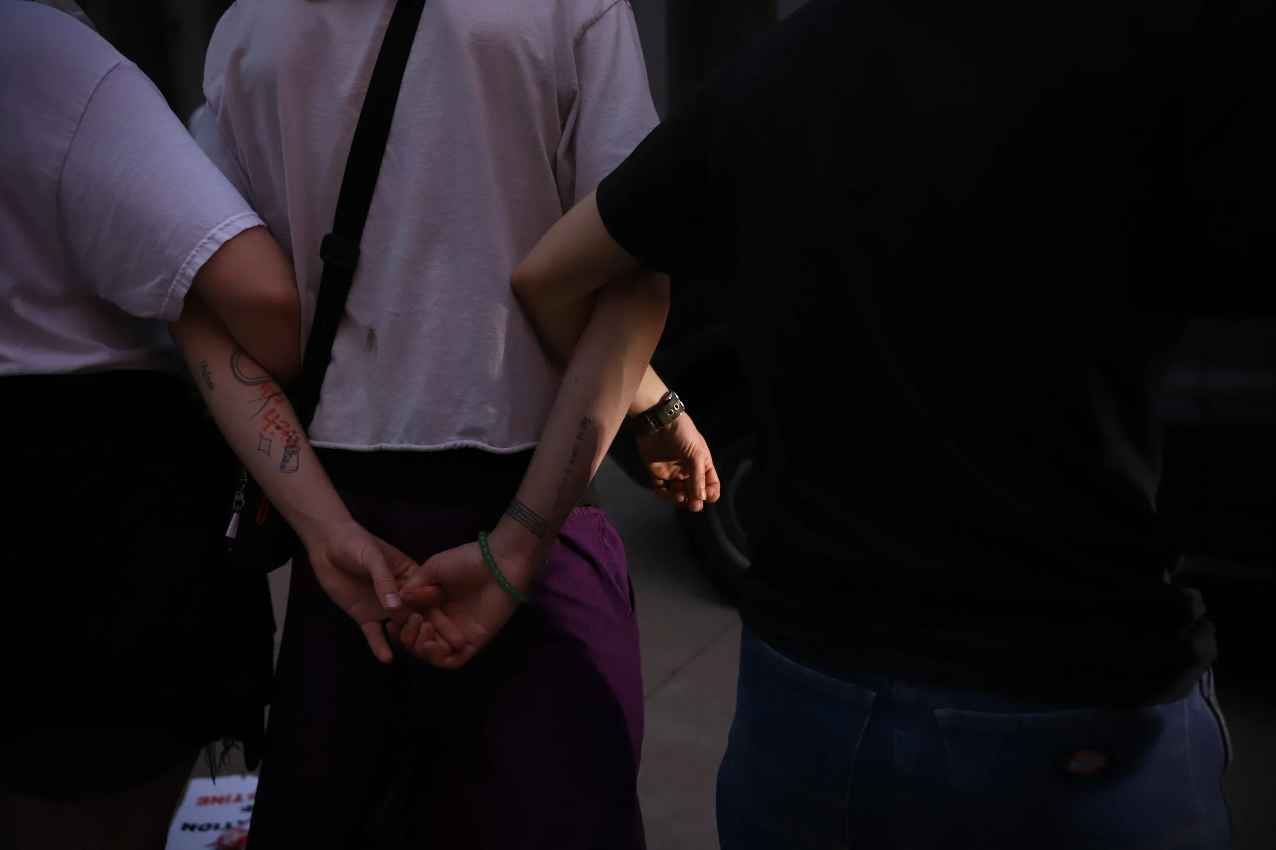 Protesters linked hands outside of the University of Michigan Museum of Art. for the Michigan Daily.