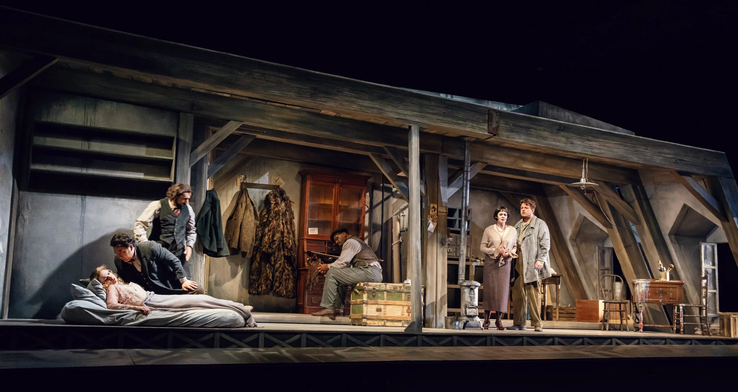 La Boheme - Garret unit. (Application of texture on wood, walls, and floor. Painting of the wood and walls.)