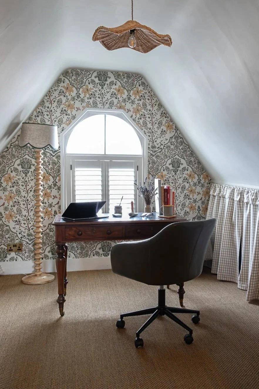 Bedroom study pattern wallpaper desk area