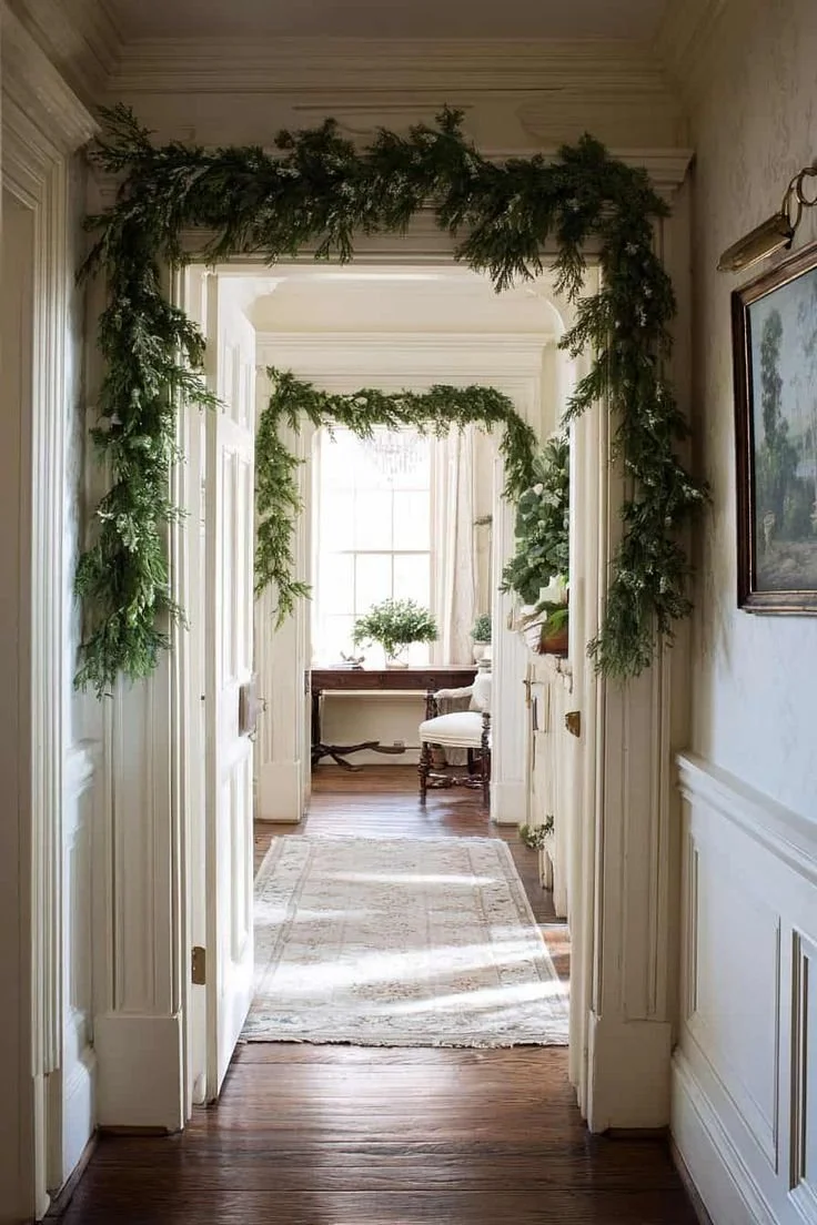 Christmas wreath hallway design