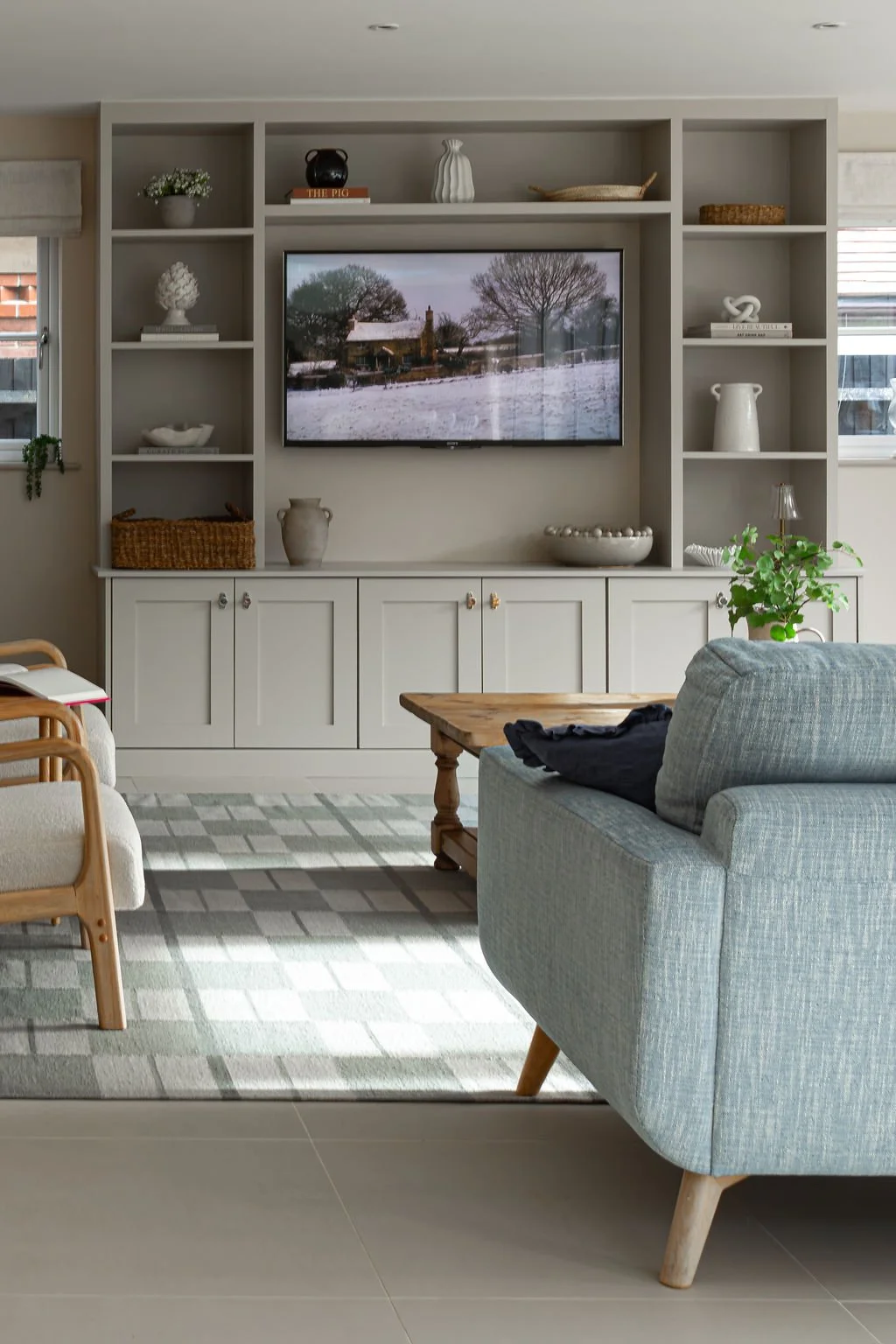 Media wall bespoke joinery living room