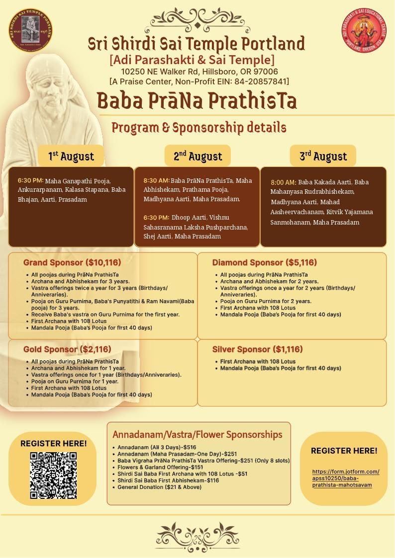 Installation Ceremony of Shirdi Sai Baba at Portland Temple