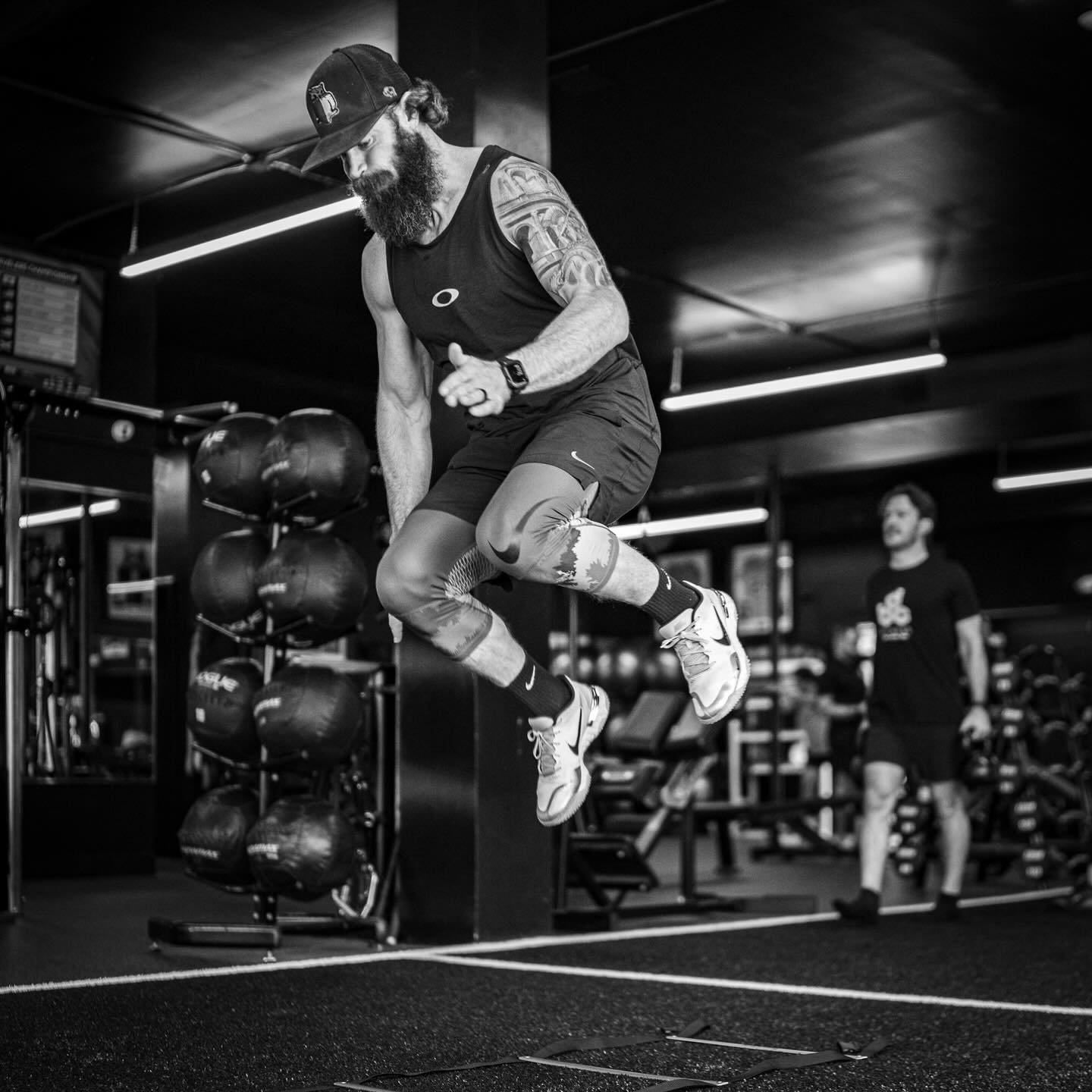 These images don&rsquo;t do justice to how high @westonrutkowski gets and how quickly he gets there. @hamp23 was using a ladder to improve his agility and lateral jumping. You see ladders used a lot in training but most people aren&rsquo;t doing it t