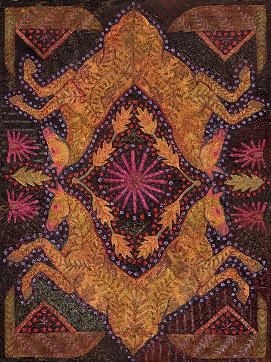 "Folk Horse" - 9"x12", acrylic & mixed media