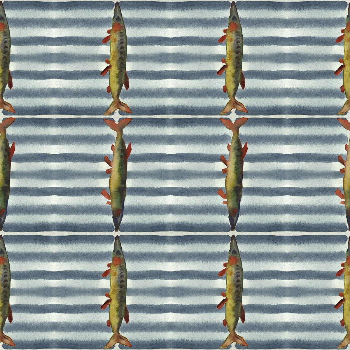 "Vertical Pike" - hand painted watercolor stripes and pikes for an organic northern stripe. 