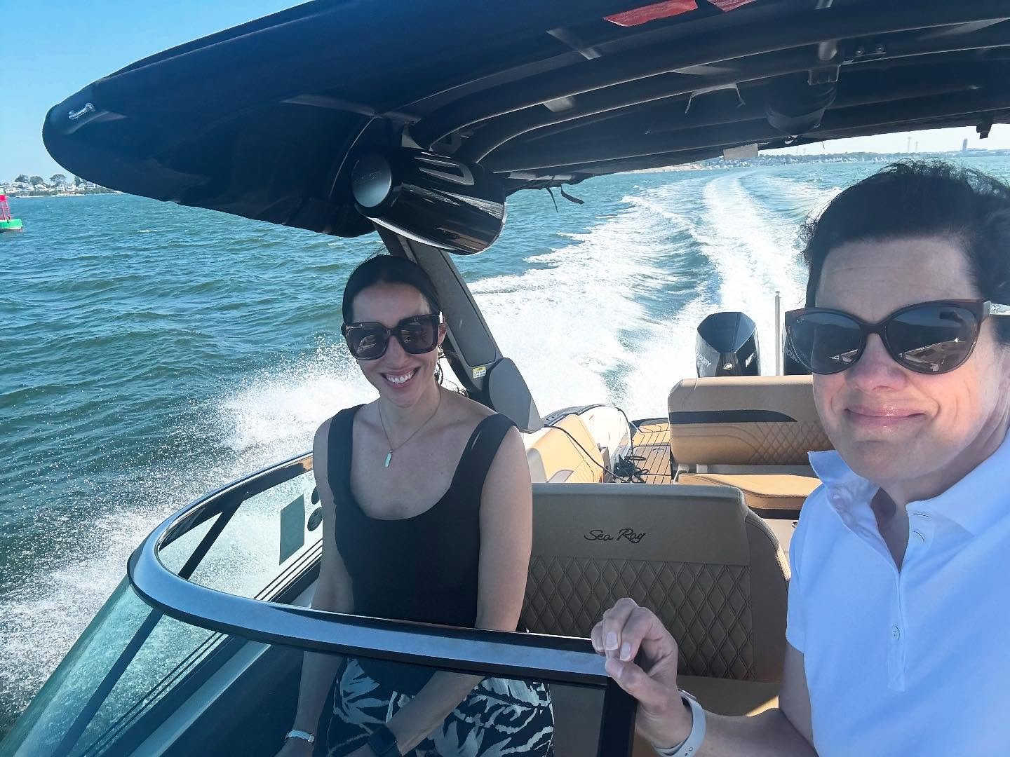 Cristina taking delivery of her brand new Sea Ray 280 SLX powered by twin Mercury outboards @searayboats @mercurymarine
