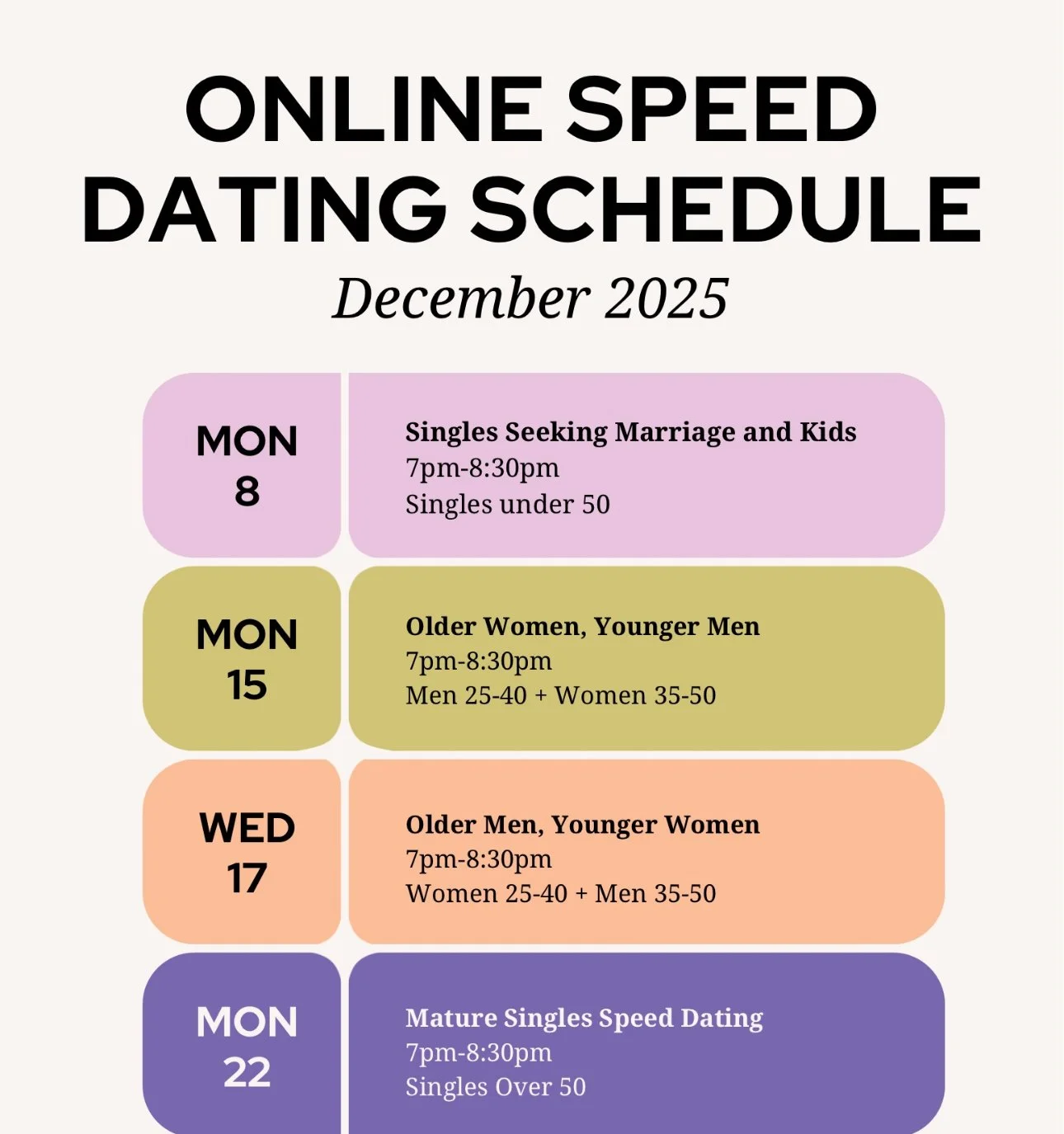 December Online Speed Dating Sessions