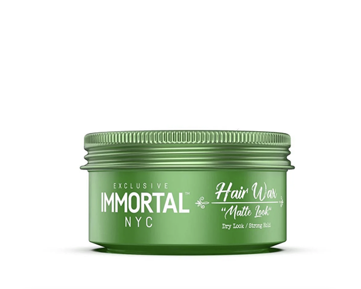 Green container of Immortal NYC hair wax with matte finish label