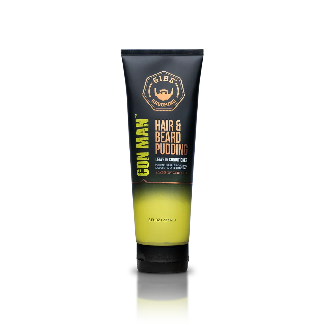 Tube of GIBS Grooming Con Man Hair and Beard Pudding with black and yellow packaging