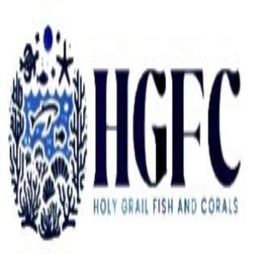 Logo of HGFC featuring marine elements like fish, corals, and a starfish, with text "Holy Grail Fish and Corals".