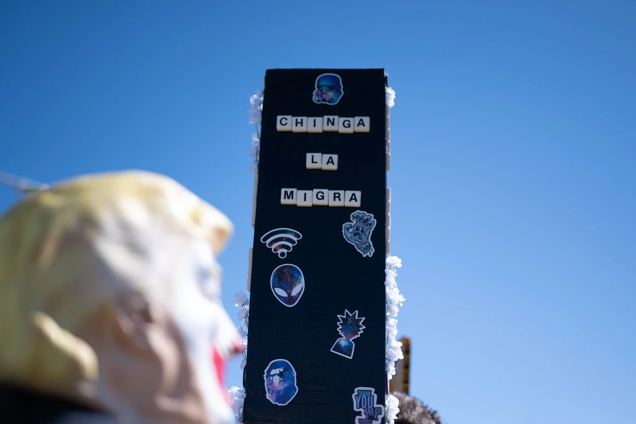 A sign displayed during the ‘No Kings 3’ protest March 28 at the Fallen Heroes Memorial Bridge.
