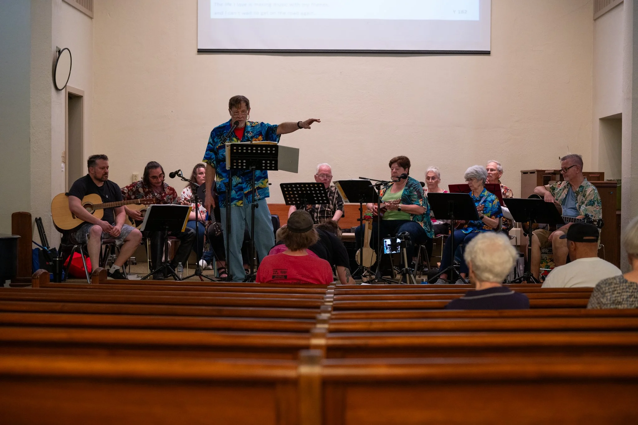 The Muncie Ukulele Group performs for the members of the Recovery Cafe Muncie April 4 in Muncie, Indiana. The cafe hosts groups to perform for members as well as other services such as free haircuts, clothes and food.