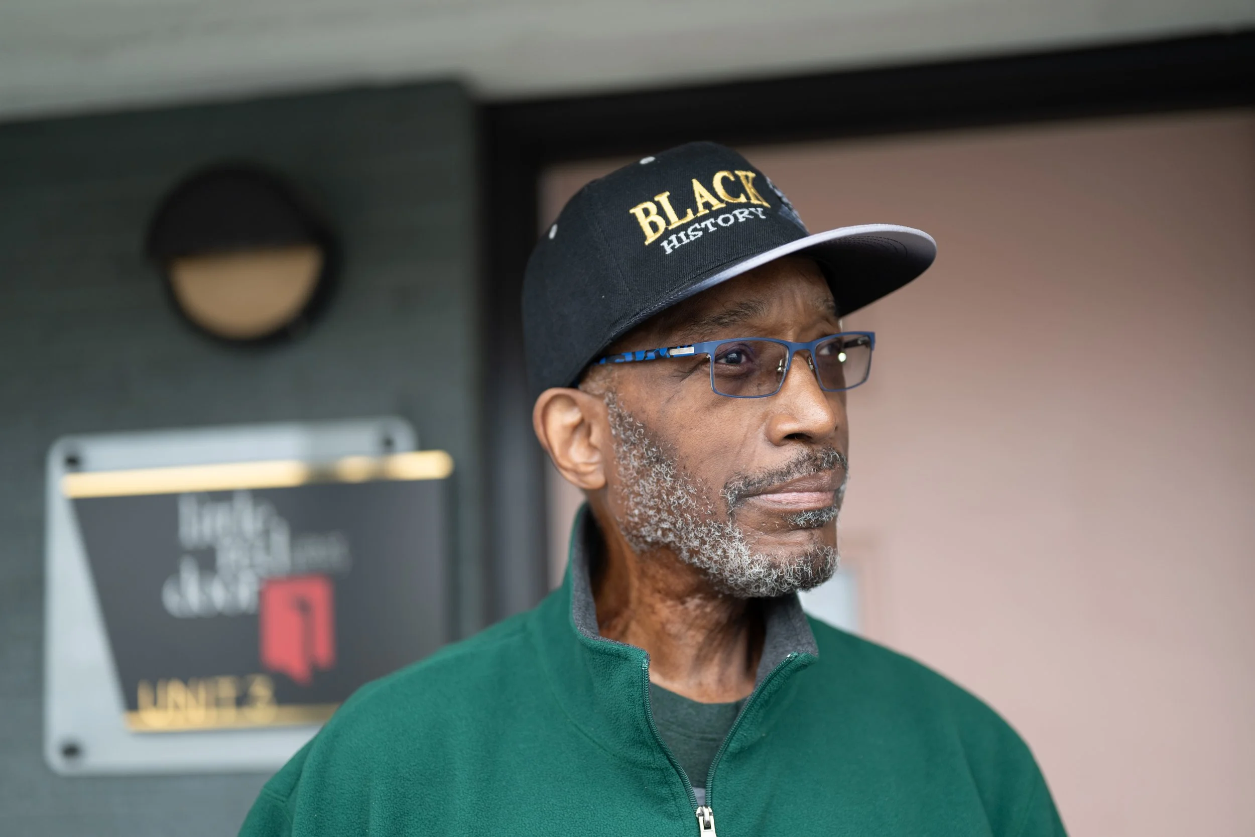 Earlie Dewayne Davis poses for a portrait Feb. 17 at Little Red Door’s Muncie office. Davis has been in remission for five years and visits Little Red Door for oncology massage therapy.