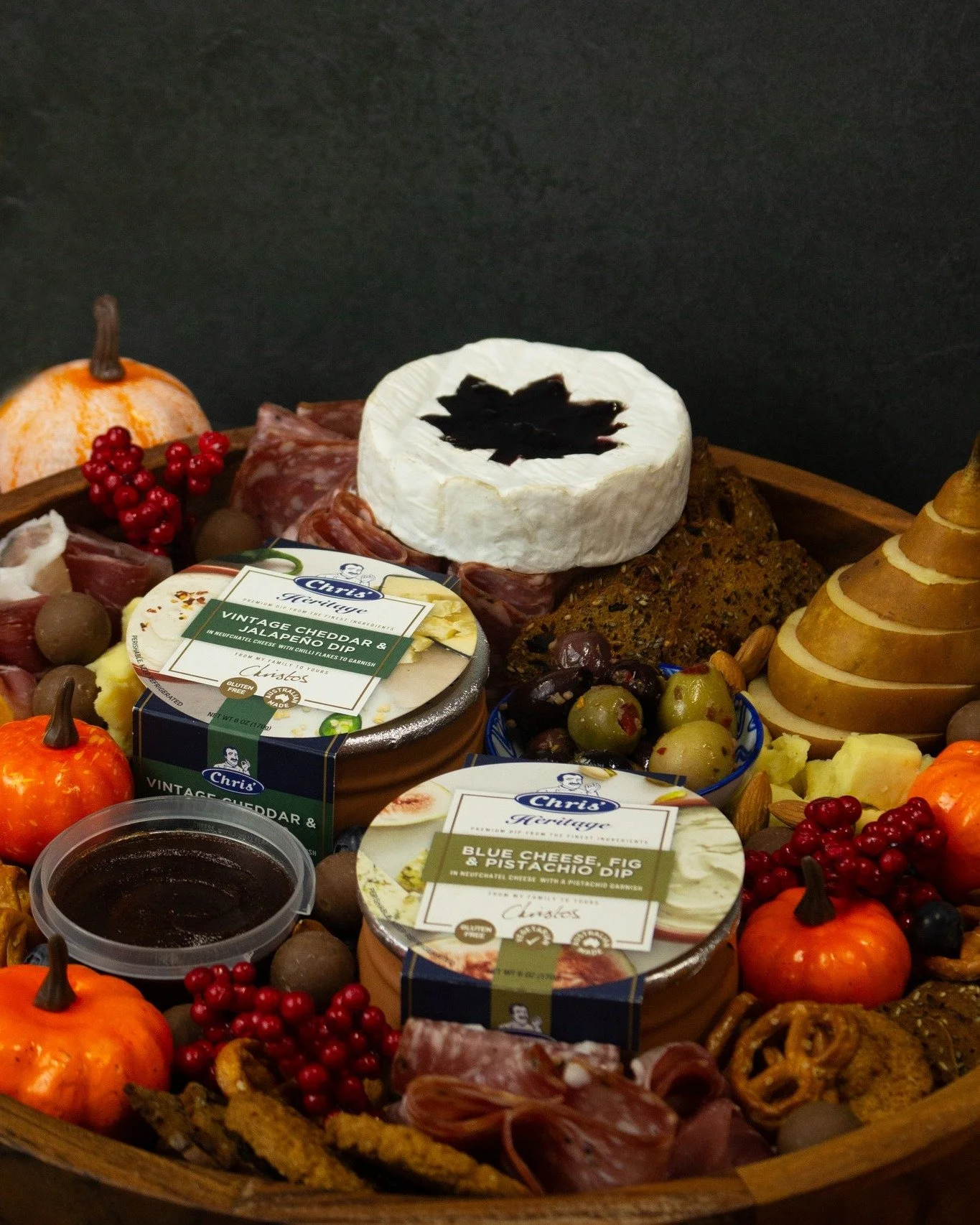 This fall, upgrade your grazing game with Chris&rsquo; Dips&mdash;your must-have for every platter 🍁 🍂
 #chrisheritage #entertaining #chrisdips #chrisnevermisses #fallvibes #fall #cozy #charcuterie