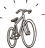 Simple line drawing of a bicycle with a straight handlebar and two wheels