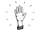 An illustration of a raised hand with five fingers extended, possibly indicating a stop or high-five gesture.