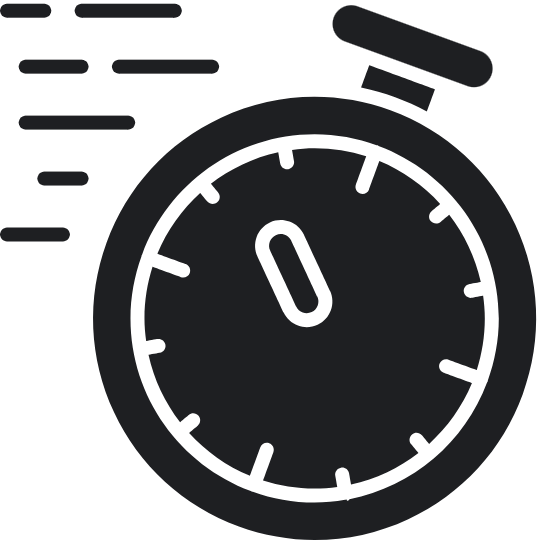 Illustration of a stopwatch with motion lines indicating speed.