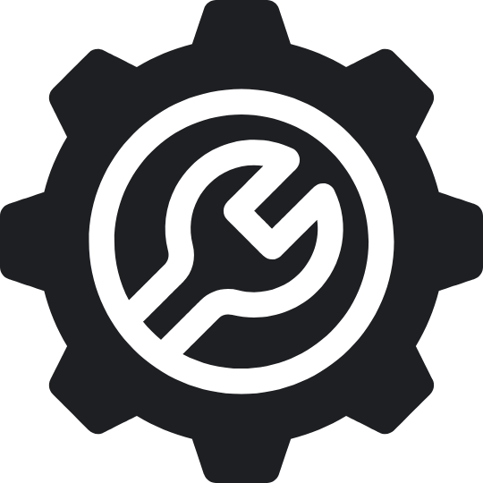 Icon of a gear with a wrench inside, representing settings or tools.