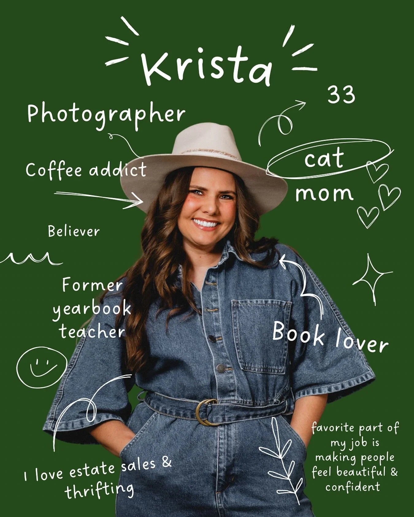 Hi I&rsquo;m Krista! Aka &ldquo;KB&rdquo; Nice to meet you 🫶 I&rsquo;m a lover of natural light, a coffee in hand at all times, family time, sunsets with sweet seniors, all-things fall, comfy blankets with a good true crime doc, thrifting, embroider