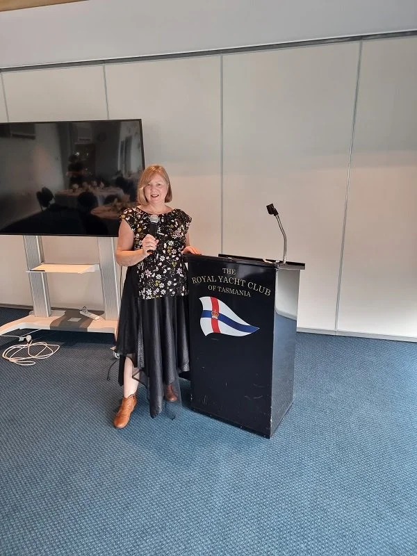 Gillian speaking about Tasmanian Occasion Hampers at the Women's Network Australia Luncheon for International Women's Day