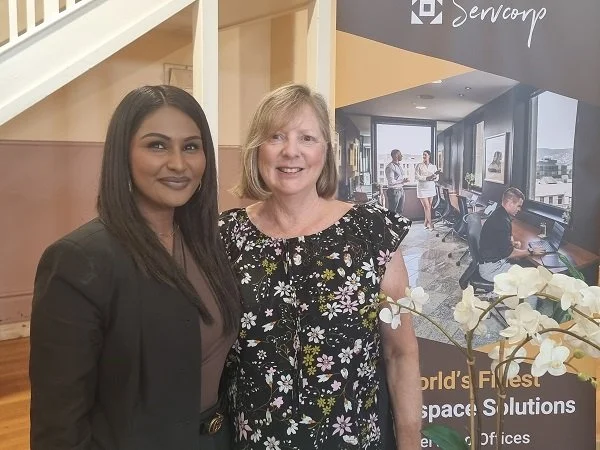 Tana and Gillian at the Servcorp stand at the Small Business Expo