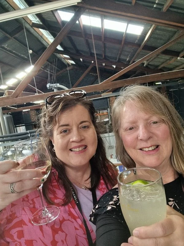Ruth from She Rocks Digital and Gillian at the Brand Tasmania/RACT "The Tasmanian Welcome" Meeting at Deep South Brewing Co in North Hobart.