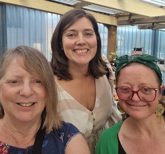 Gillian, Camilla and Sharon at the networking meeting held by Sharon at her shop Shakes and Ladders in Cygnet.