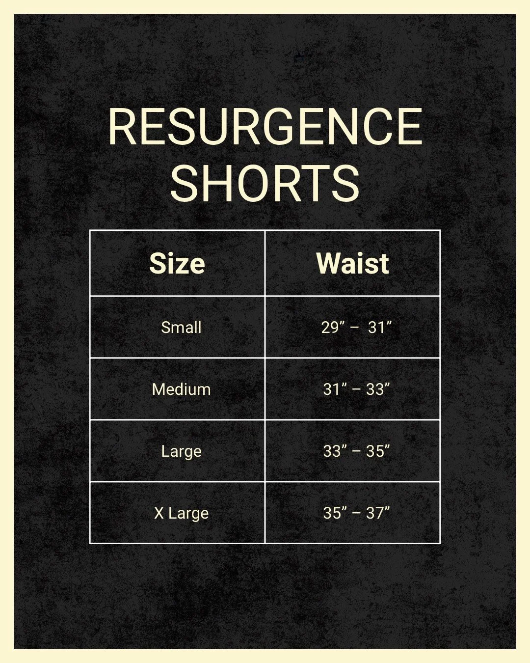 IRON + BONE sizing chart for our Resurgence Shorts