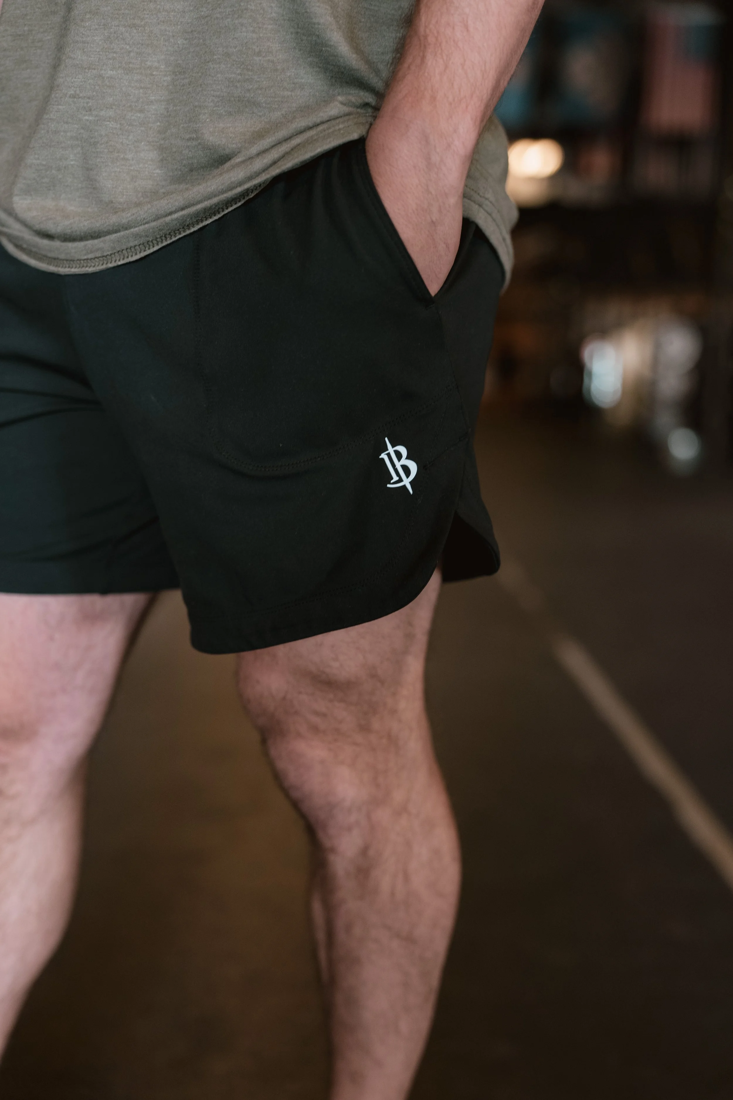 Iron + Bone Resurgence Short — embroidered IB monogram detail on men's black athletic shorts