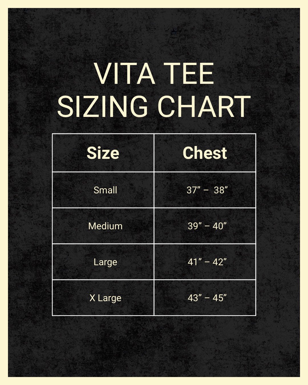 IRON + BONE sizing chart for our Vita Tee