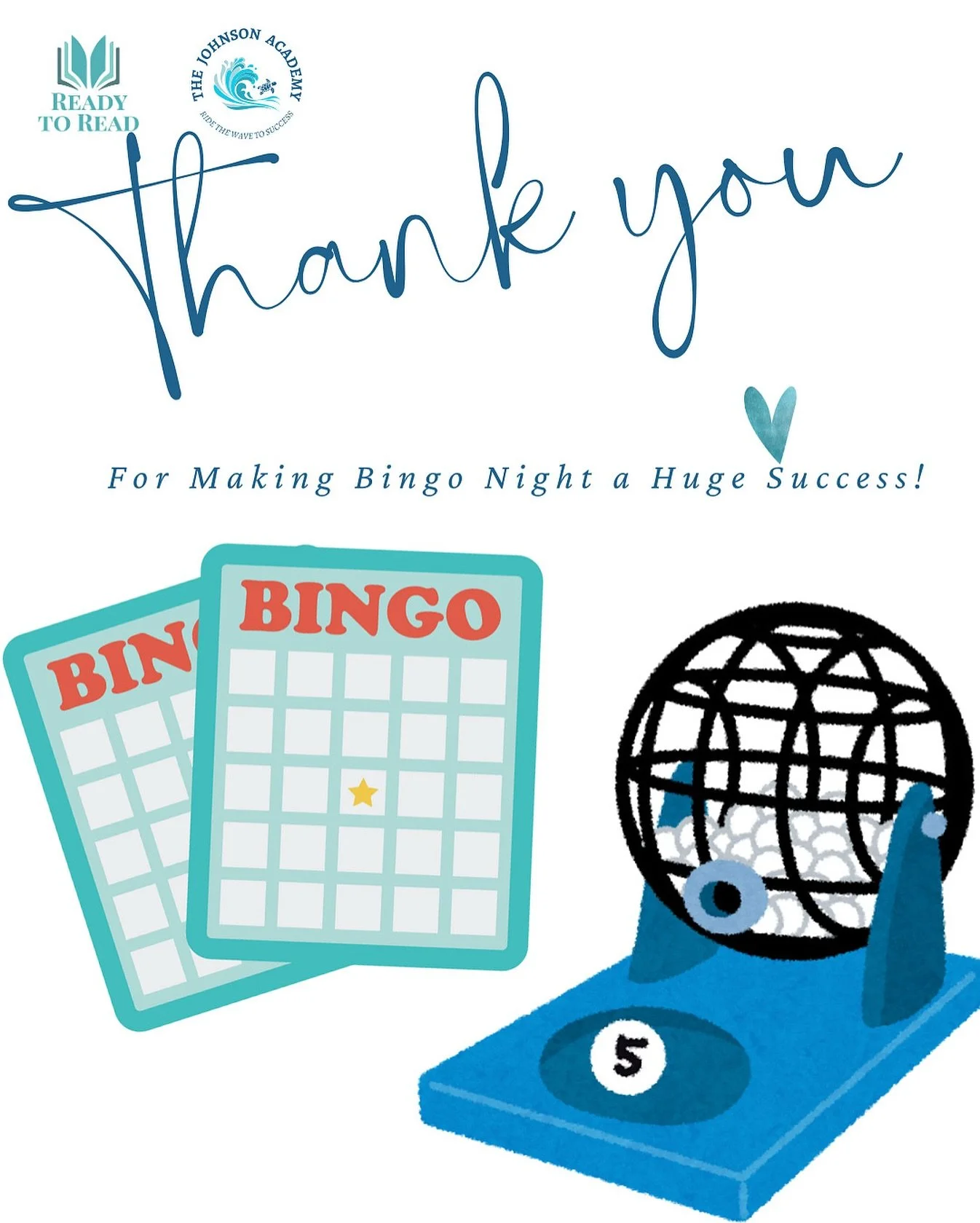 🎉 Thank You for Making Bingo Night a Success! 🎉

We&rsquo;re so grateful to everyone who joined us for Johnson Academy&rsquo;s Bingo Night in support of Ready to Read! Thanks to your incredible participation and generosity, we raised $800 to help p