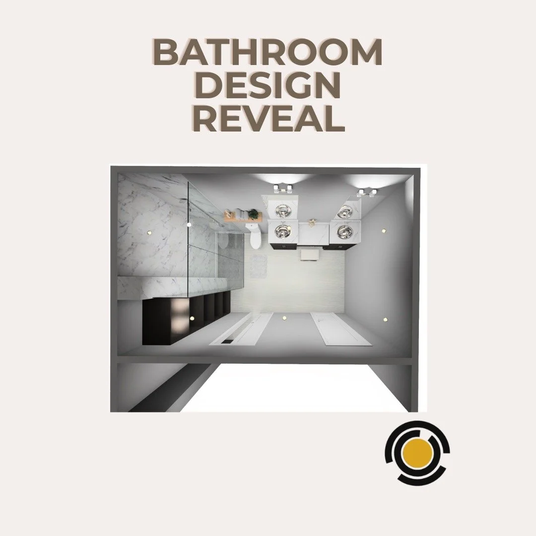 ✨ Bathroom Design Reveal ✨
This bathroom was designed as a calm, modern retreat where functionality meets elegance.

Dark cabinetry paired with quartz countertops creates a bold contrast, while the marble-look surfaces and clean lines bring balance a