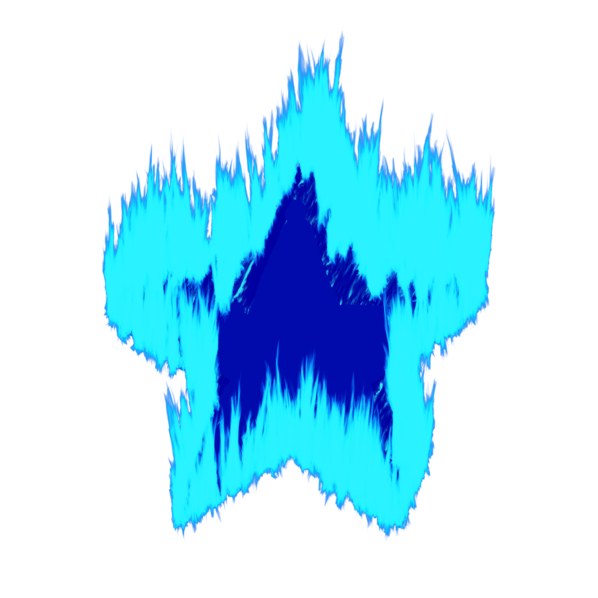 A 3D graph with a dark blue peak in the center, surrounded by jagged, bright blue spikes representing fluctuating data values, set against a black background.