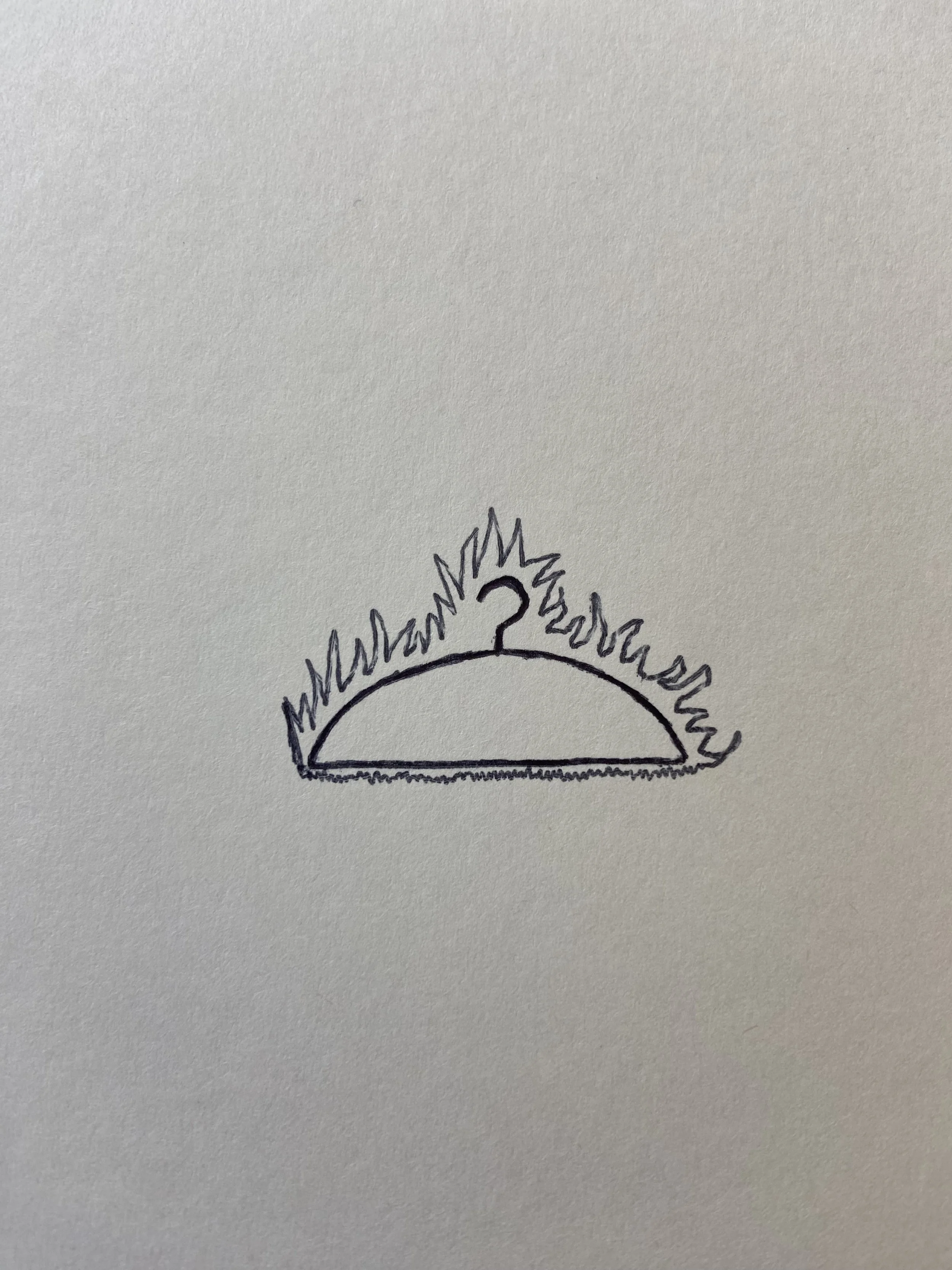 A simple line drawing of a mountain with the number 2 appearing on a peak, surrounded by jagged lines representing flames or spiky vegetation.