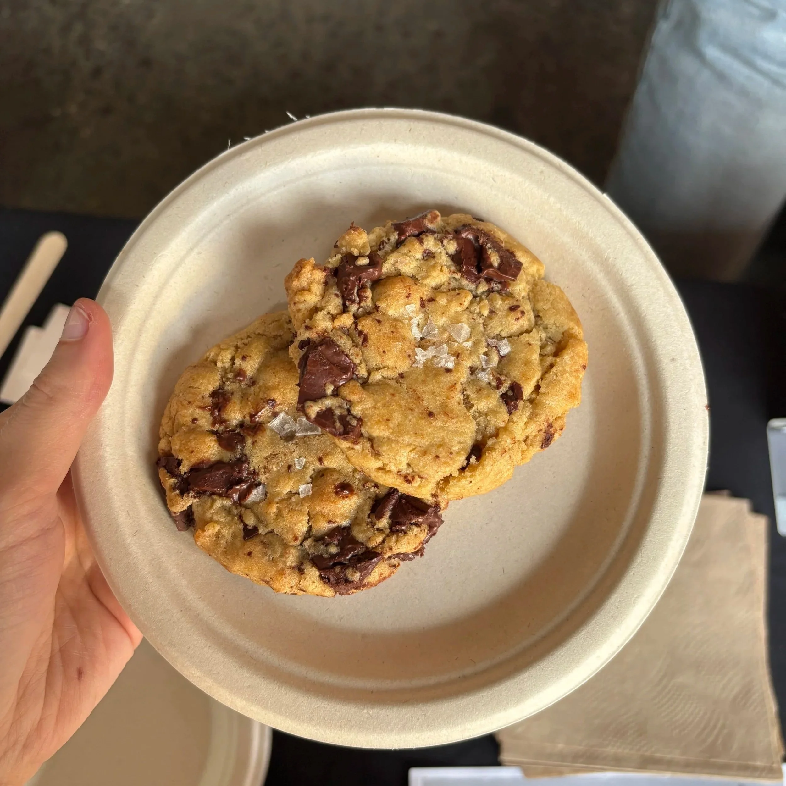 Chocolate chip cookies with flaky sea salt