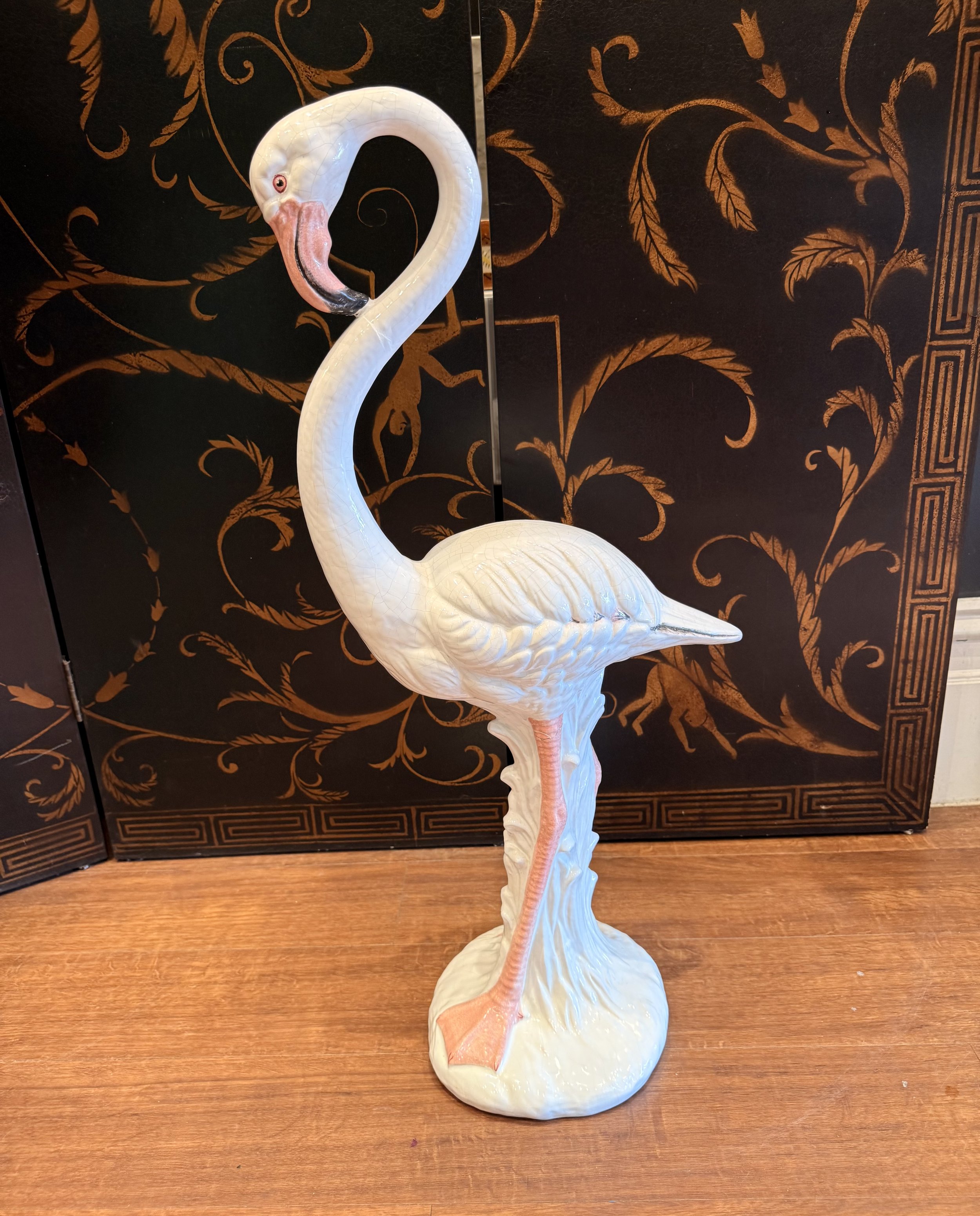 Huge Italian Glazed Porcelain Flamingo Sculpture
