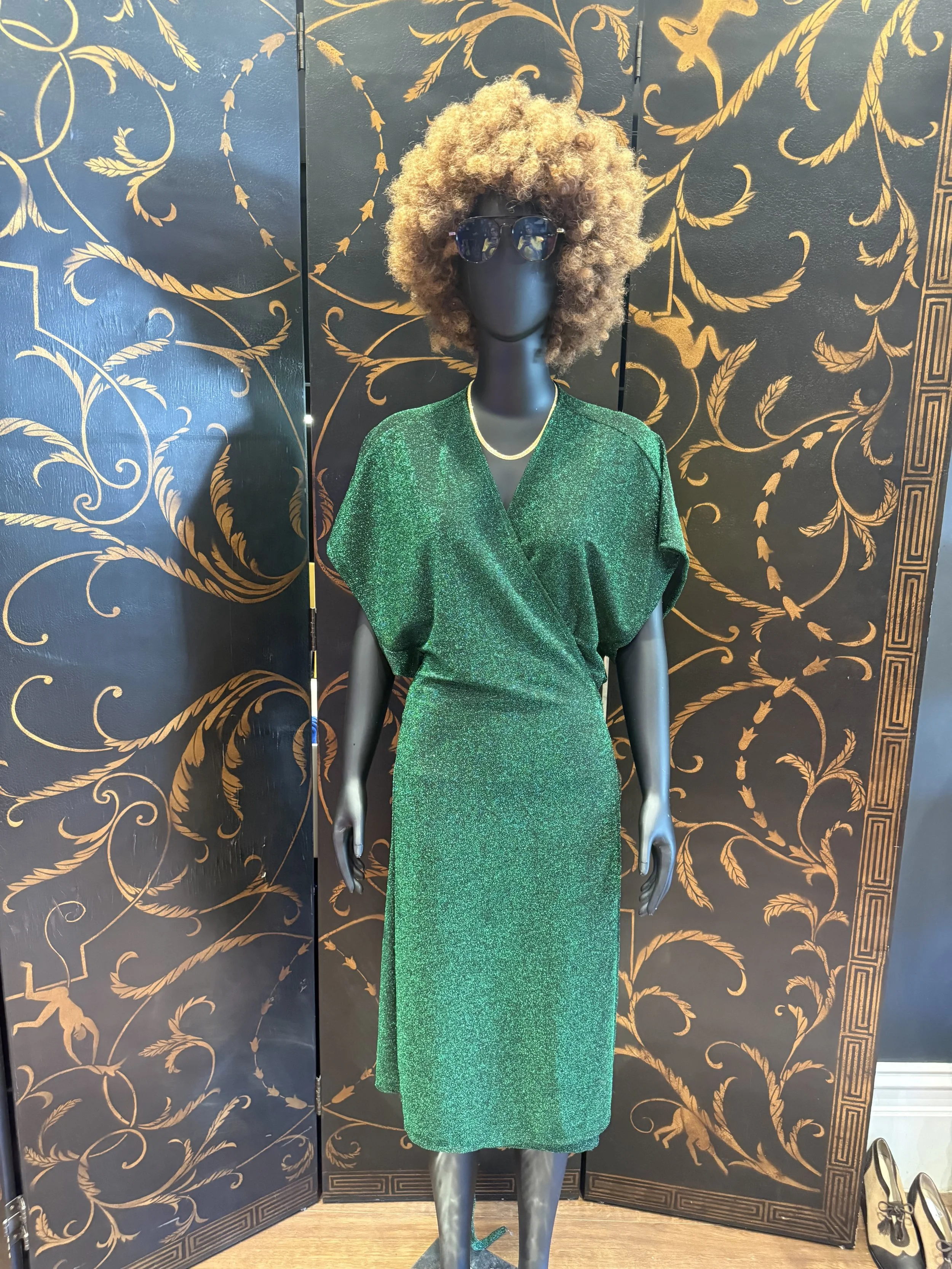 Palazzo 'Wrap Dress' Sparkly Lurex Green