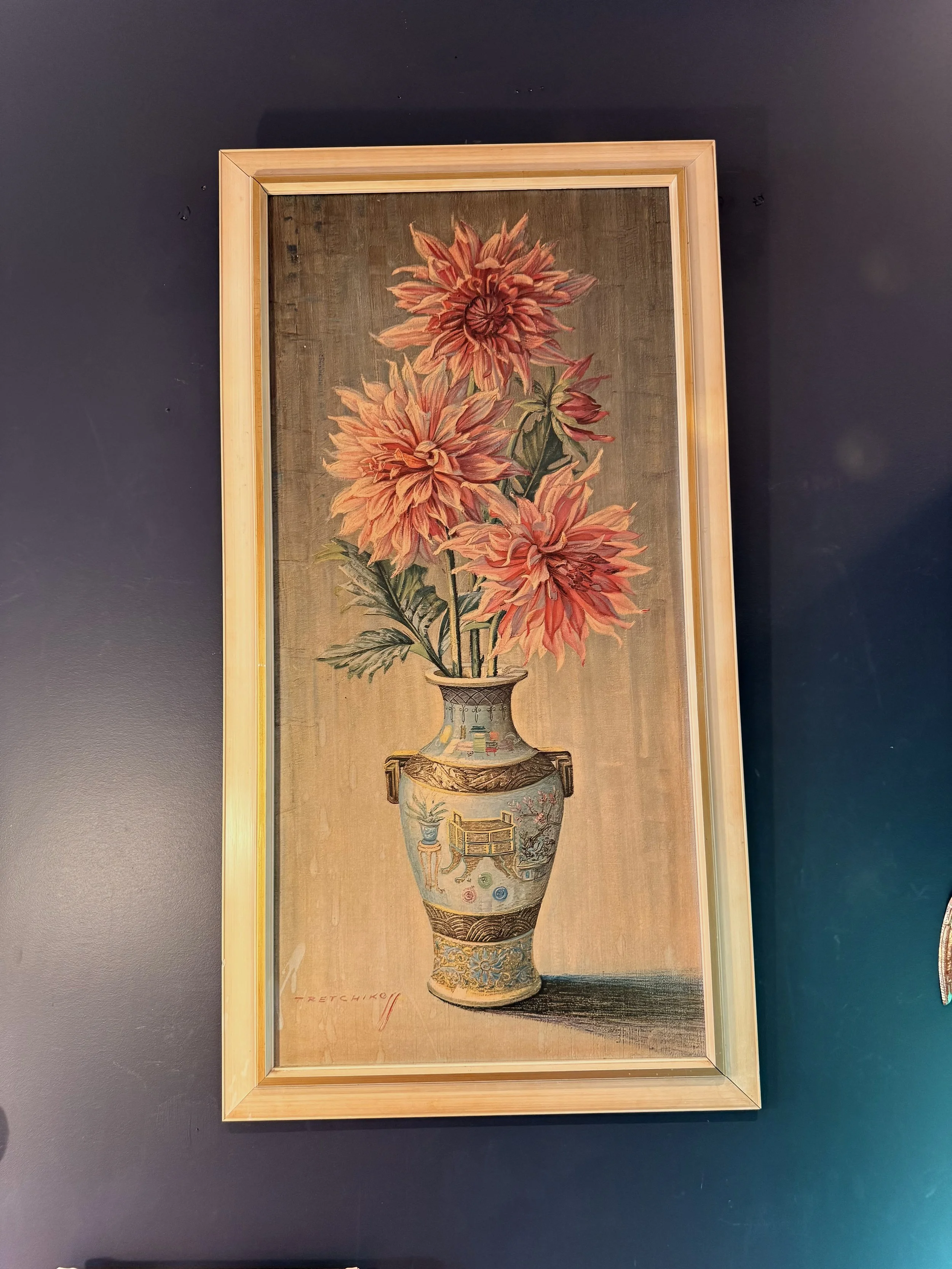 'Dahlias' Original Mid-Century print by the legendary artist Vladimir Tretchikoff.